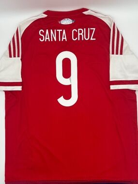 Paraguay 2015/2016 Home Authentic Adidas Santa Cruz #9 Jersey XL Men Red White